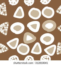Seamless pattern of abstract motif, ellipses,bagels, spots. Handmade.