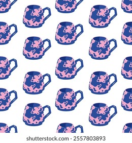 Seamless pattern with abstract mug in flat style. Background texture for wallpaper, wrapping paper, textile design.