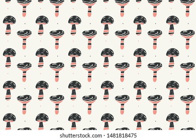 Seamless pattern. Abstract mushrooms in scandinavian style and dots on a cream background. Vector.