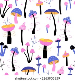 seamless pattern with abstract mushrooms. space mushrooms. vector design for fabric, paper and more.