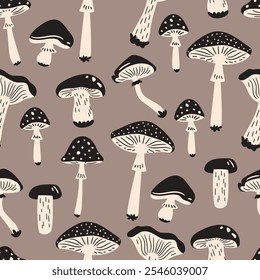 Seamless pattern with abstract mushrooms, Vector illustration in flat style