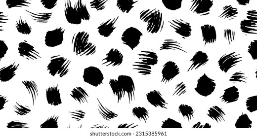 Patrón sin foco con formas naturales abstractas, manchas, manchas. Papel de pared, tela, papel de ropa sin fin. Siluetas simples de tinta de grano en blanco y negro monocromo.