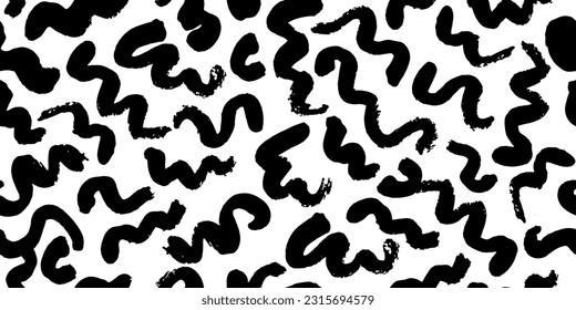 Seamless pattern with abstract natural forms, curls, waves. Endless wallpaper, fabric, clothes print. Black, white simple curly silhouettes. Monochrome repeat backdrop.