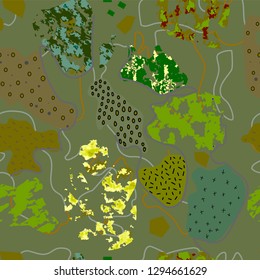 seamless pattern of abstract natural shapes and colors for camouflage clothing of hunters and military clothing.