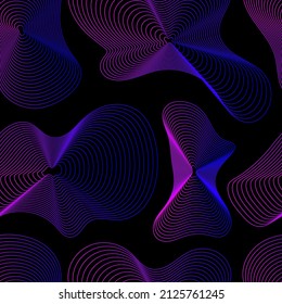 Seamless pattern with abstract neon gradient shapes of lines