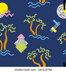Seamless pattern with abstract neon palm trees 1