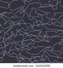 Seamless pattern with abstract neon shark symbols, design elements. Can be used for invitations, greeting cards, scrapbooking, textile printing, gift wrapping, manufacturing.