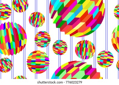 Seamless pattern of the abstract orbs and stripes