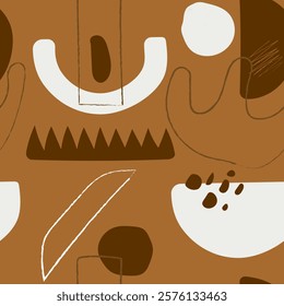 Seamless pattern with abstract organic and geometric shapes in earthy colors.Perfect for fabric design, packaging and branding projects, art prints, wallpaper and wrapping paper.