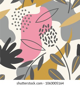 Seamless pattern with abstract and organic shapes. Abstract flowers in pastel colors