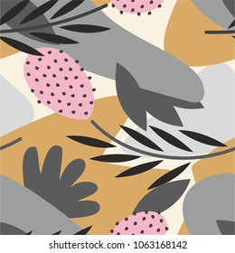 Seamless pattern with abstract and organic shapes. Abstract flowers