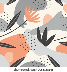 Seamless pattern with abstract and organic shapes. Abstract flowers