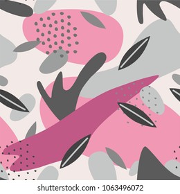 Seamless pattern with abstract and organic shapes. Abstract flowers in pastel colors