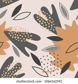 Seamless pattern with abstract and organic shapes. Abstract flowers in pastel colors