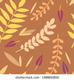 Seamless pattern with abstract and organic shapes. Autumn leaves. Illustration perfect for gift paper, autumn greeting cards, web page background, wallpaper