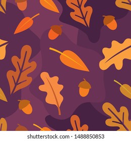 Seamless pattern with abstract and organic shapes. Autumn leaves. Illustration perfect for gift paper, autumn greeting cards, web page background, wallpaper