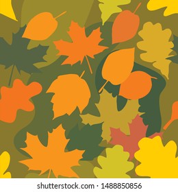 Seamless pattern with abstract and organic shapes. Autumn leaves. Illustration perfect for gift paper, autumn greeting cards, web page background, wallpaper
