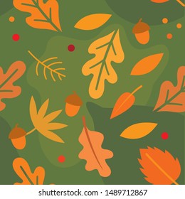 Seamless pattern with abstract and organic shapes. Autumn colors and fall leaves