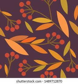 Seamless pattern with abstract and organic shapes. Autumn colors and fall leaves