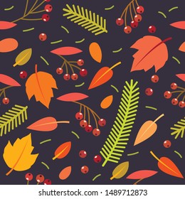 Seamless pattern with abstract and organic shapes. Autumn colors and fall leaves