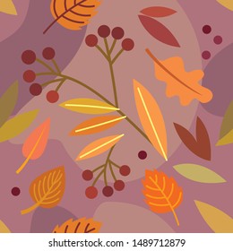 Seamless pattern with abstract and organic shapes. Autumn colors and fall leaves