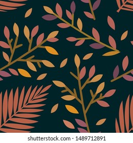 Seamless pattern with abstract and organic shapes. Autumn colors and fall leaves