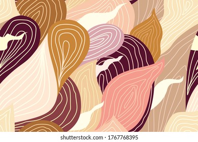 Seamless pattern with abstract and organic shapes. Exotic background for wallpapers, wrapping paper or textile. Design for fabric, craft paper, greeting card.