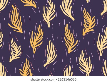 Seamless pattern with abstract organic shapes. Cutted shape of algae and botanical leaves, abstract shape. Organic shape in the flat style of Henri Matisse.