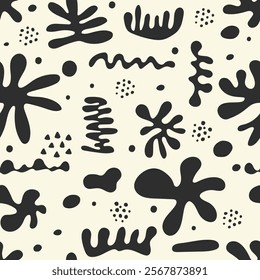 Seamless pattern with abstract organic shapes. Background with hand drawn elements. Trendy fabric concept. Vector illustration 