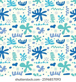 Seamless pattern with abstract organic shapes. Background with hand drawn elements. Trendy fabric concept. Vector illustration