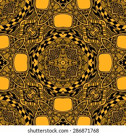 Seamless pattern from abstract  ornament black orange colors in East or Arabic style for decorate clothe interior or for making  computer game or for package or for playing card back 