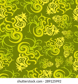 Seamless pattern with abstract ornament bright and saturated colors green color