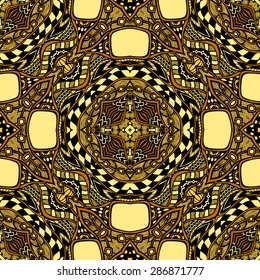 Seamless pattern from abstract  ornament brown yellow colors in East or Arabic style for decorate clothe interior or for making  computer game or for package or for playing card back 