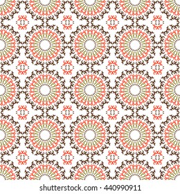 Seamless pattern. Abstract ornament. Circular ethnic ornament Mandala. Hand- drawing. Oriental style, India, Arab, Islam.