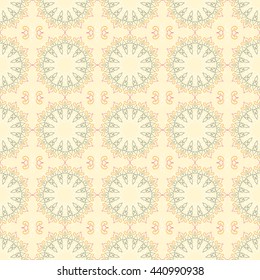 Seamless pattern. Abstract ornament. Circular ethnic ornament Mandala. Hand- drawing. Oriental style, India, Arab, Islam.