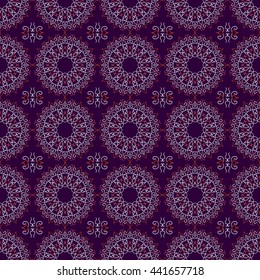 Seamless pattern. Abstract ornament. Circular ethnic ornament Mandala. Hand- drawing. Oriental style, India, Arab, Islam.