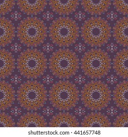 Seamless pattern. Abstract ornament. Circular ethnic ornament Mandala. Hand- drawing. Oriental style, India, Arab, Islam.