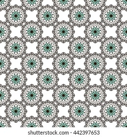 Seamless pattern. Abstract ornament. Circular ethnic ornament Mandala. Hand- drawing. Oriental style, India, Arab, Islam.