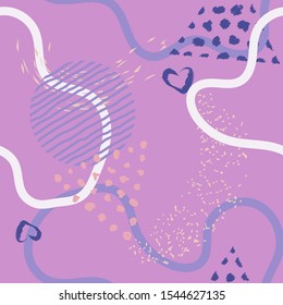 Seamless pattern with abstract ornament forms. Abstract Painted texture with ink splatter. Bright seamless pattern with splashes of paint. Hand painted brush strokes.