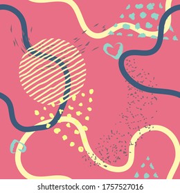 Seamless pattern with abstract ornament forms. Abstract Painted texture with ink splatter. Bright seamless pattern with splashes of paint. Hand painted brush strokes.