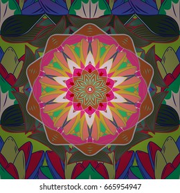 Seamless pattern with abstract ornament. Seamless pattern with Mandalas. Vector ornaments, background.