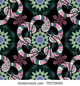 Seamless pattern with abstract ornament. Seamless pattern with Mandalas. Vector ornaments, background.