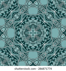 Seamless pattern from abstract  ornament marine blue black white colors in East or Arabic style for decorate clothe interior or for making  computer game or for package or for playing card back 