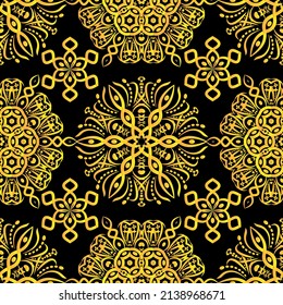  Patrón sin brillo con ornamento abstracto sobre fondo negro. Mandala redonda. Diseño de moda, tela, textil, papel pintado y una impresión en un producto diferente.