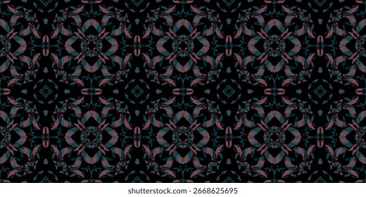 seamless pattern with abstract ornament on dark background. Geometric Plant Repetition. 

Decorative Leaf Wallpaper. 

Modern Botanical Ornament. 

Elegant Foliage Pattern. 

Seamless Floral Motif 
