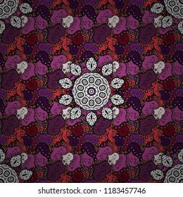 Seamless pattern with abstract ornament. Vector Hand drawn zentangle floral black, purple and violet colors.