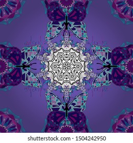 Seamless pattern with abstract ornament. Vector Hand drawn zentangle floral purple, blue and violet colors.
