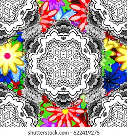 Seamless pattern with abstract ornament. Vector Hand drawn zentangle floral background.