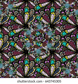 Seamless pattern with abstract ornament. Vector Hand drawn zentangle floral blue background.