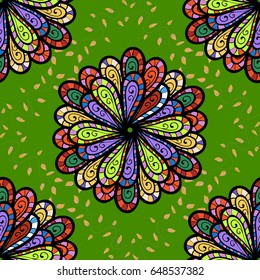 Seamless pattern with abstract ornament. Vector Hand drawn zentangle floral blue background.